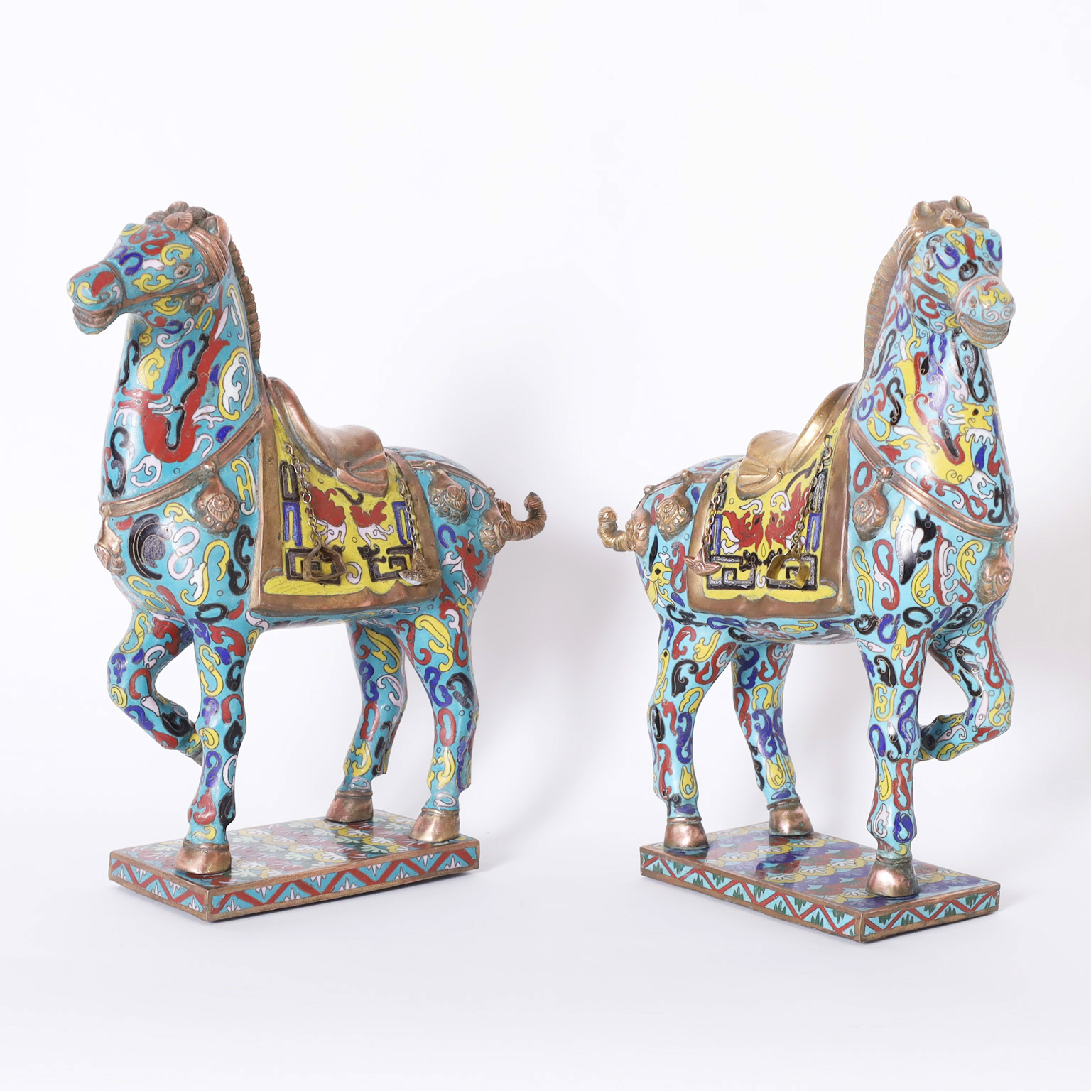 Pair of Chinese Cloisonné Tang Style Horses