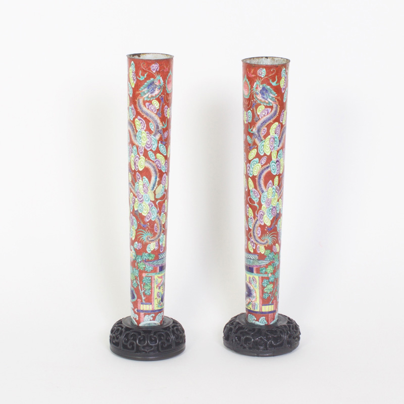 Tall Vases with Oriental Enamel