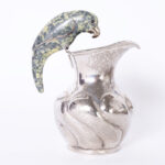 Vintage Silver on Copper Pitcher with Stone Bird Handle