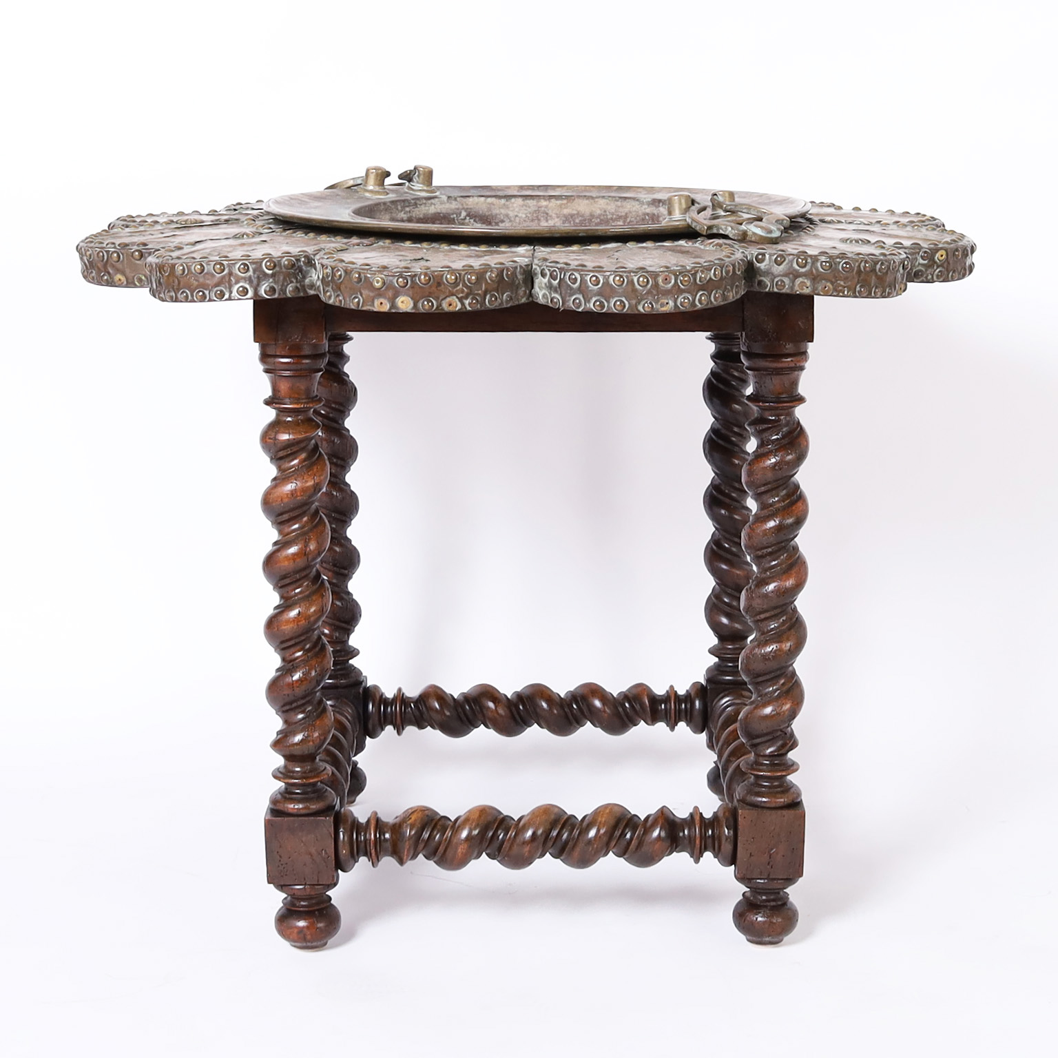 Antique English Brazier Table in Copper, Brass, and Wood