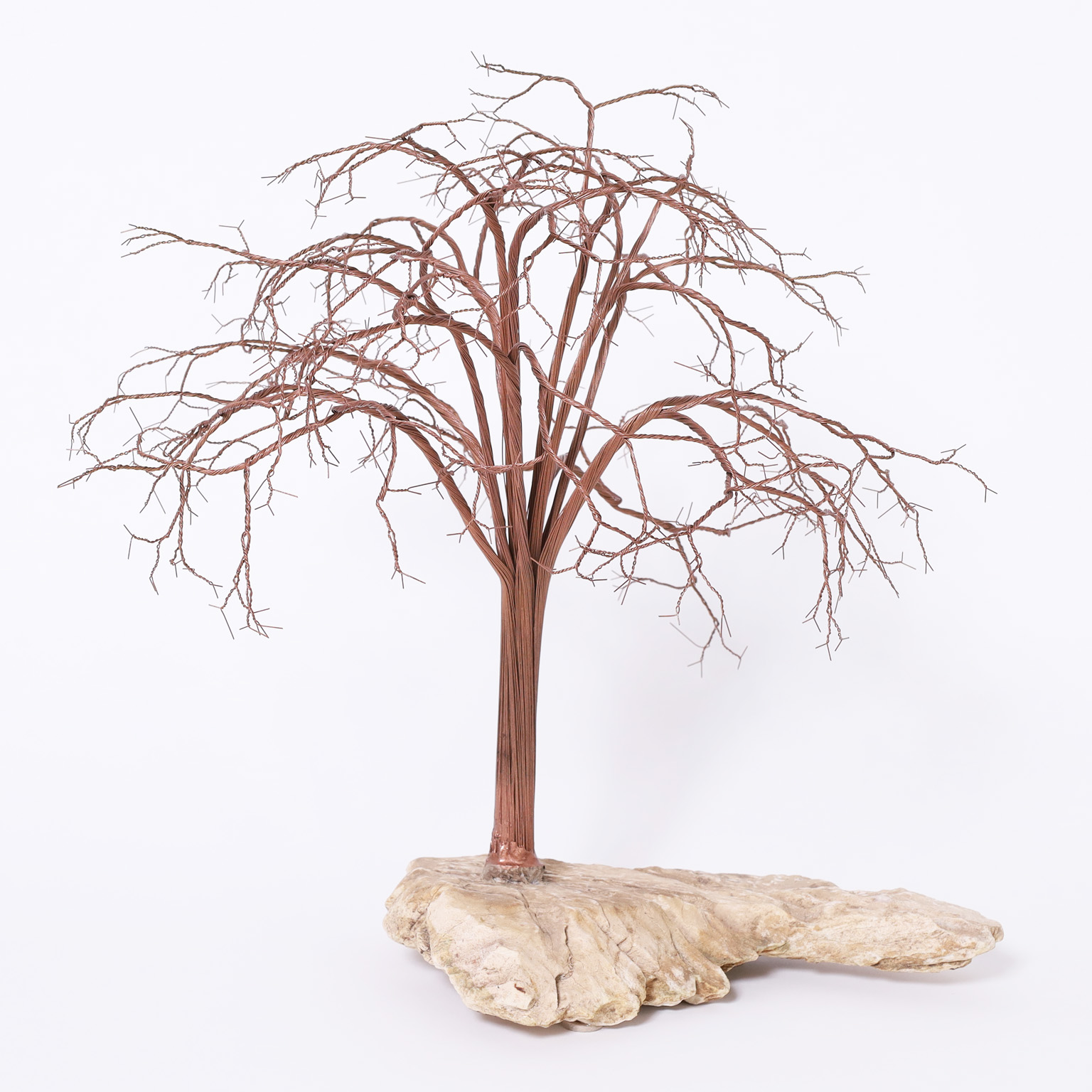 Mid Century Copper and Stone Tree Sculpture