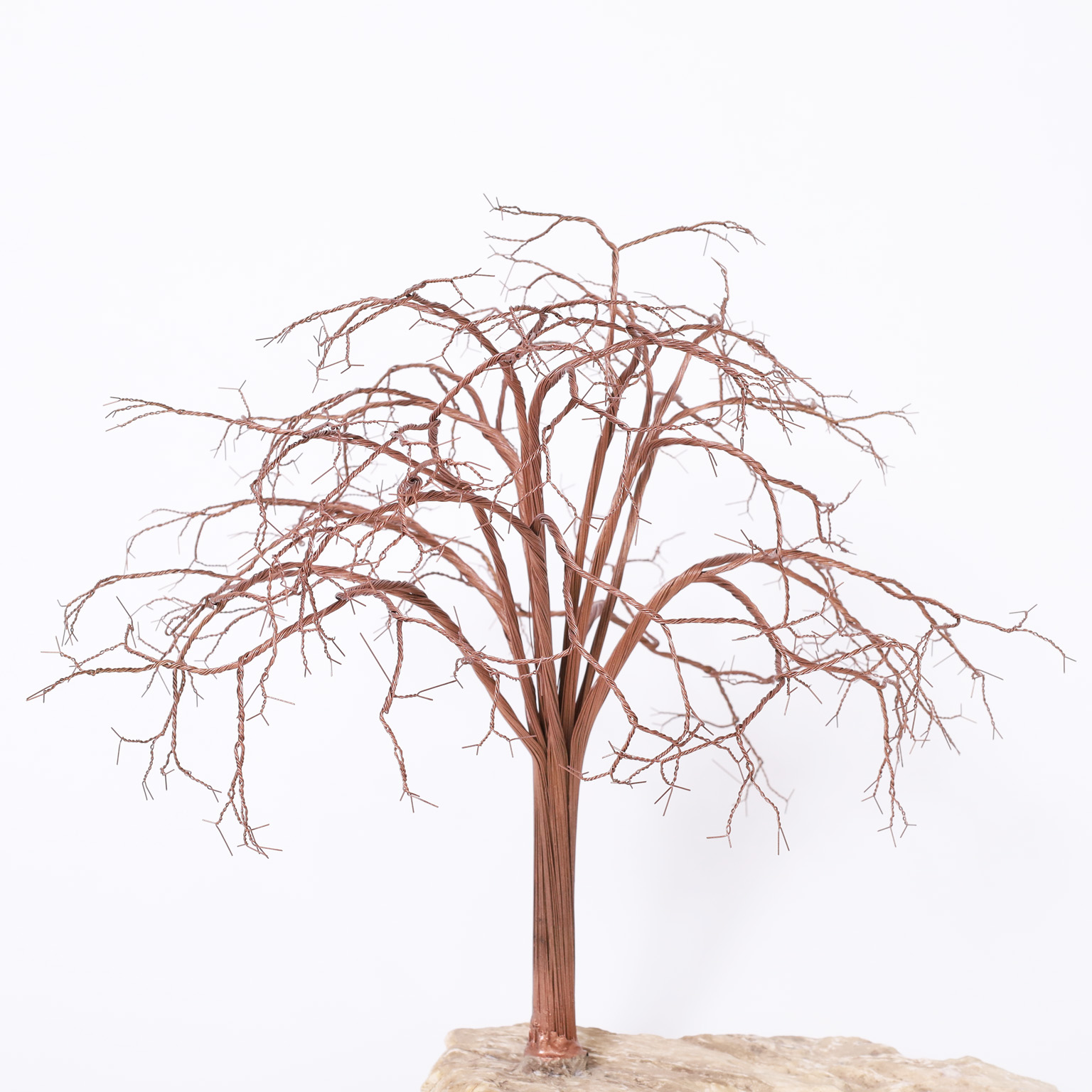Mid Century Copper and Stone Tree Sculpture