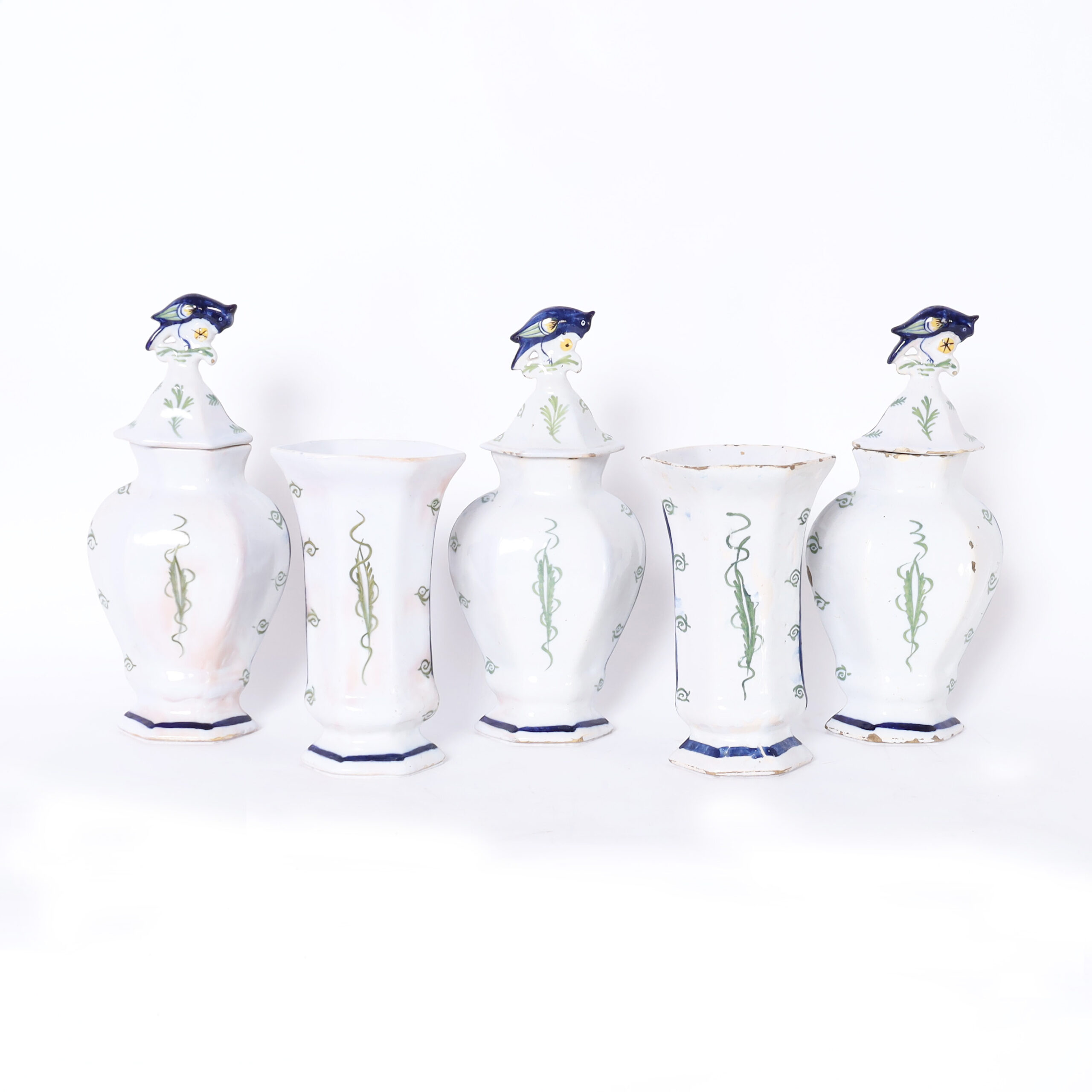 Group of Five Antique English Delftware Urns and Vases