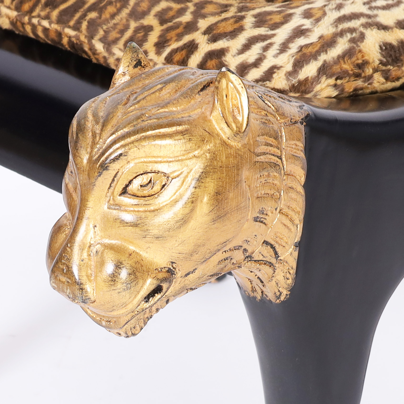Mid Century Egyptian Style Bench or Seat with Cat Heads