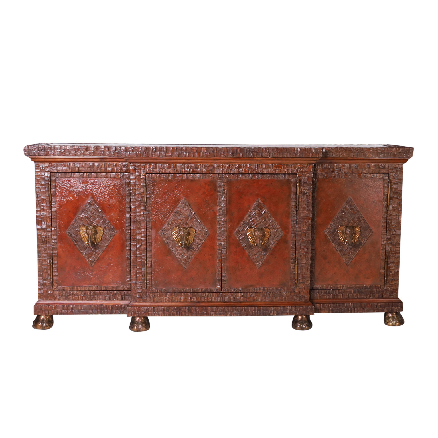 Vintage British Colonial Style Maitland-Smith Coconut Shell and Leather Sideboard