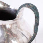 Large Vintage Silver on Copper Pitcher with Stone Leaf by Emilia Castillo