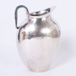 Large Vintage Silver on Copper Pitcher with Stone Leaf by Emilia Castillo