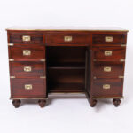 Antique English Campaign Leather Top Desk