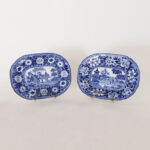 Pair of Antique English Blue and White Chinoiserie Transfer Earthenware Dishes