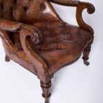 Antique Pair of English Button Tufted Leather Armchairs