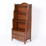 Mid Century British Colonial Style Faux Bamboo and Leather Bookcase