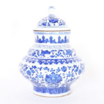 Pair of Chinese Blue and White Porcelain Lidded Urns