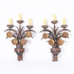 Antique Pair of French Art Deco Floral Wall Sconces