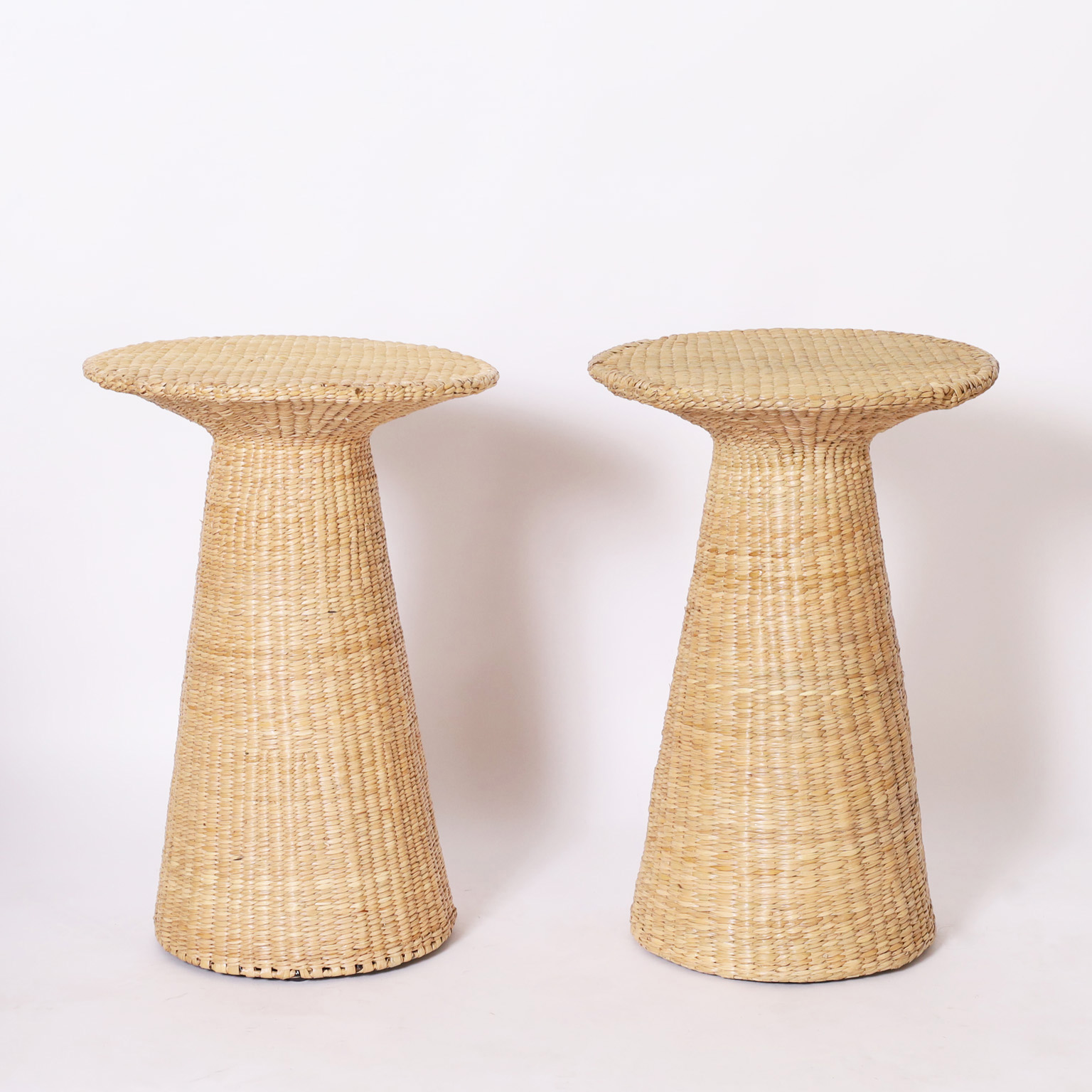 Pair of Woven Reed Mid Century Inspired Stands from the FS Flores Collection