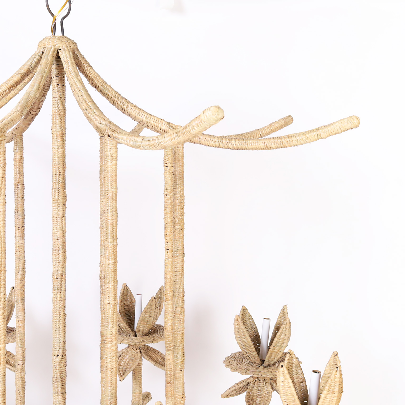 Woven Reed Pagoda Form Chandelier or Light Fixture from the FS Flores Collection
