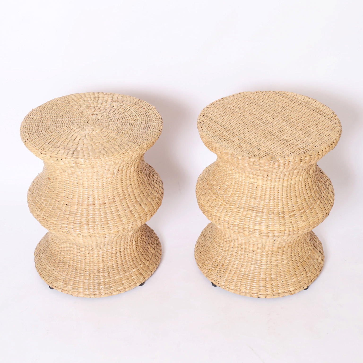 Pair of Woven Reed Mid Century Style Stands from the FS Flores Collection