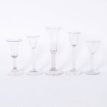 Set of Five Antique English Folded Foot Wine or Liquor Stem Glasses