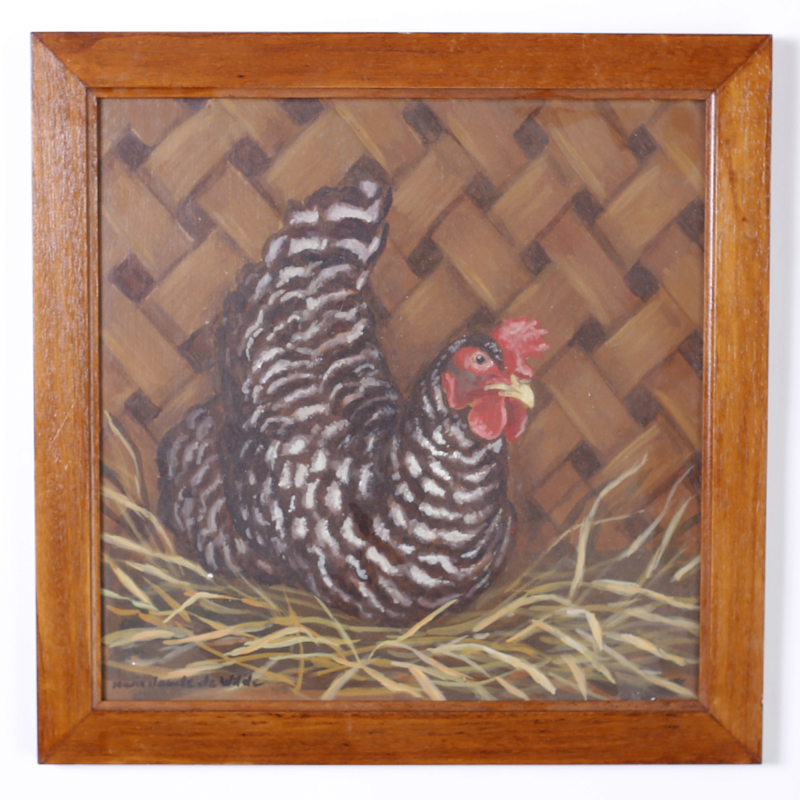 Four Oil Paintings on Board of Chickens