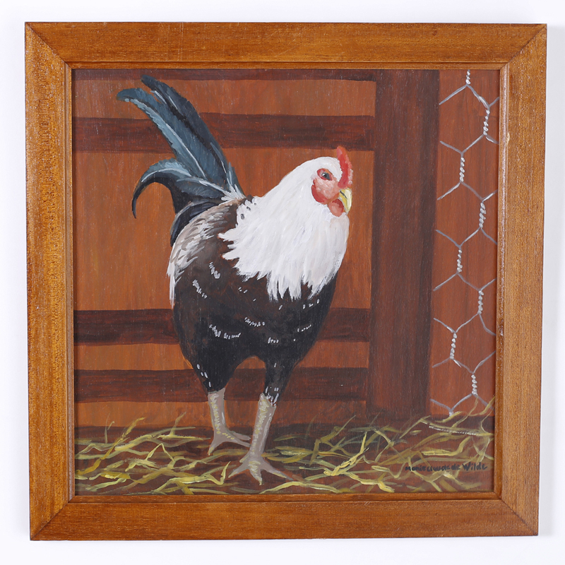 Four Oil Paintings on Board of Chickens