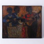 Mid Century Impressionist Acrylic Painting on Canvas of Musicians