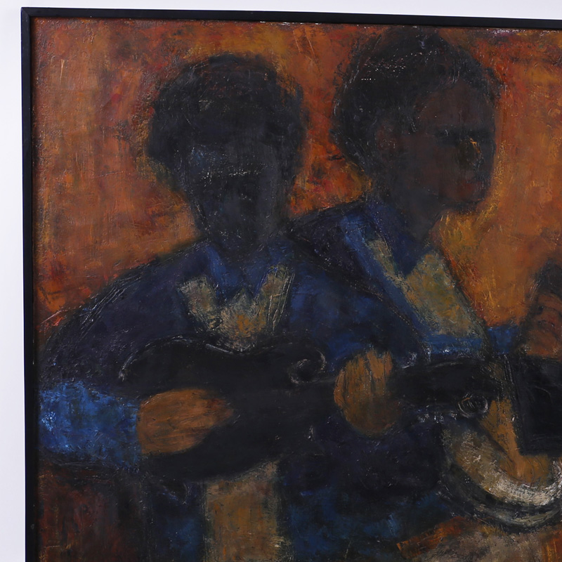 Mid Century Impressionist Acrylic Painting on Canvas of Musicians