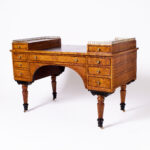 Antique French Restoration Period Leather Top Burled Elm Desk