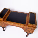 Antique French Restoration Period Leather Top Burled Elm Desk