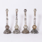 Four Antique English Mercury Glass Candlesticks, Priced Per Pair