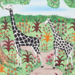 Mid Century Haitian Painting of Giraffes
