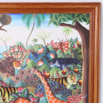 Vintage Haitian Painting on Canvas of a Jungle with Animals by Jerome Polycarpe