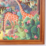 Vintage Haitian Painting on Canvas of a Jungle with Animals by Jerome Polycarpe