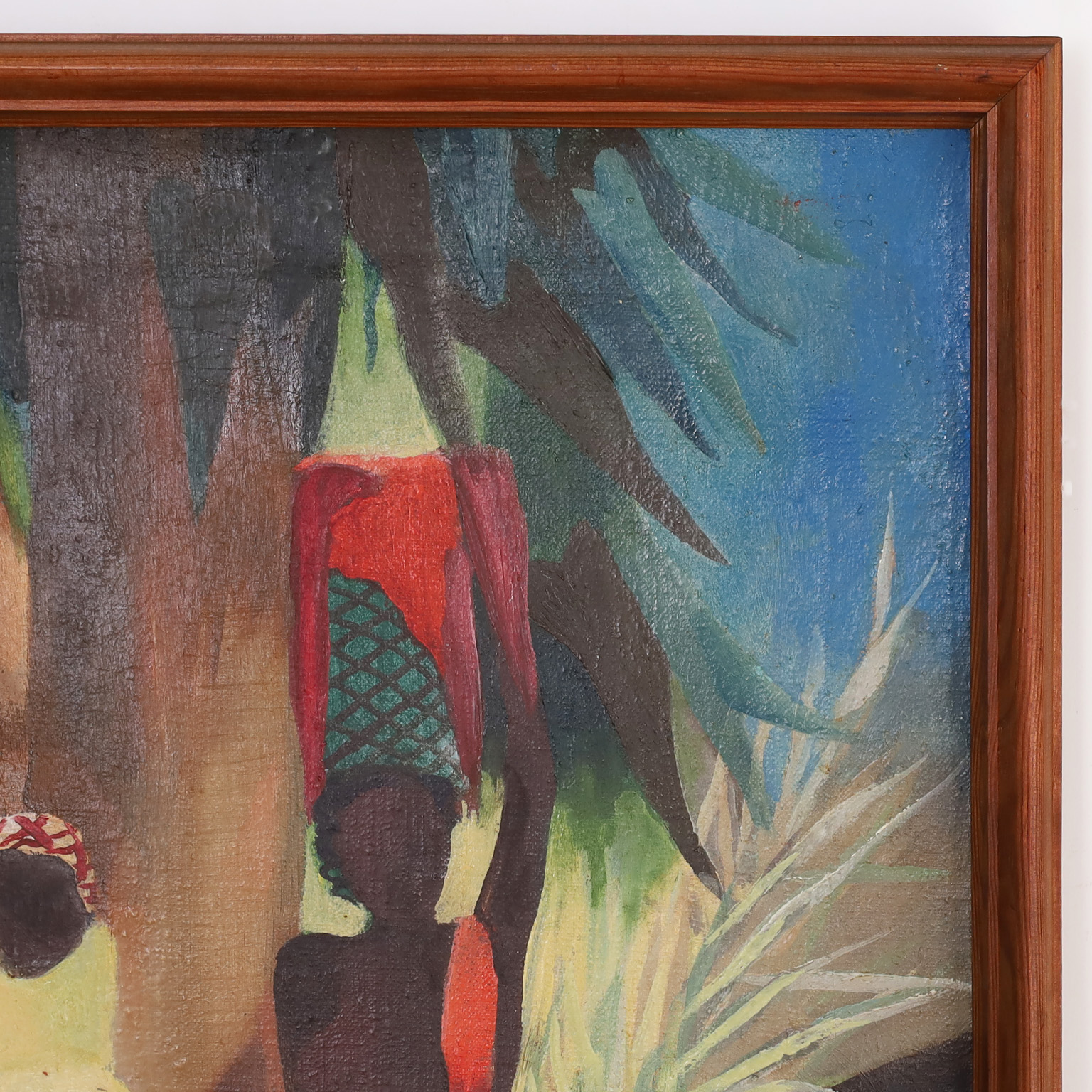 Tropical Scene Oil Painting on Canvas of Three figures by Elna Heiberg Bendixen