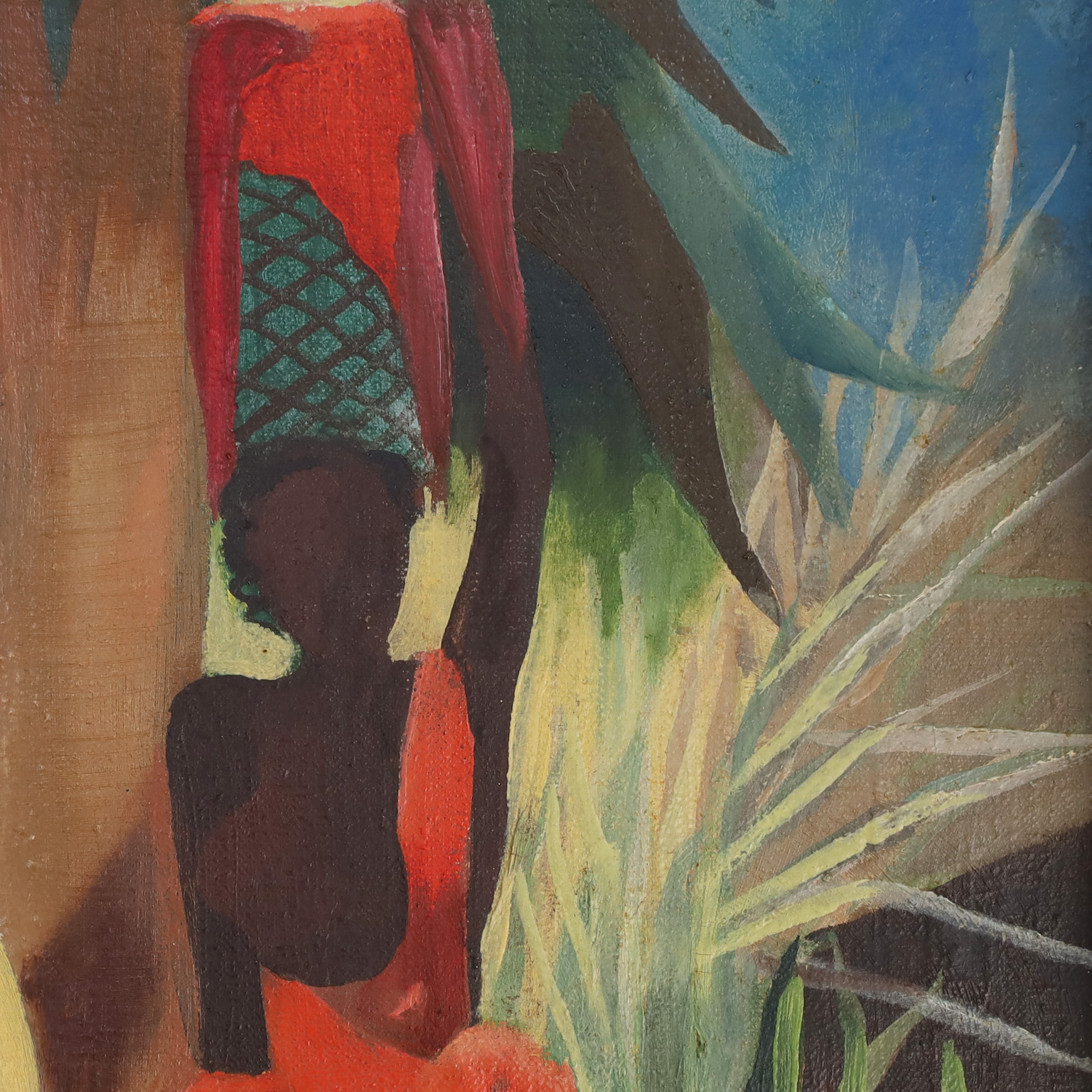 Tropical Scene Oil Painting on Canvas of Three figures by Elna Heiberg Bendixen