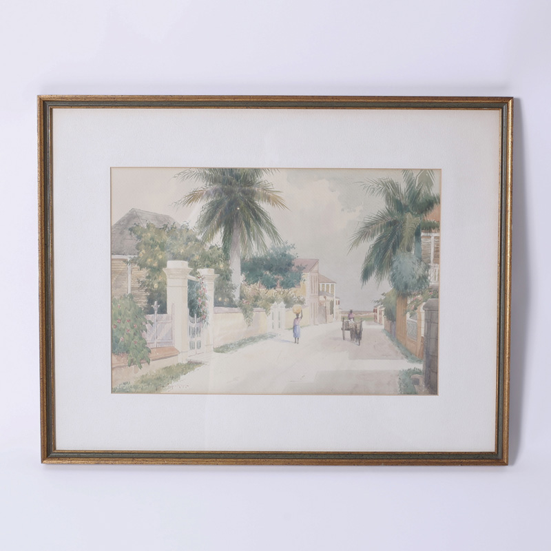 Bahamian Street life Scene Watercolor Painting By Hartwell Leon Woodcock