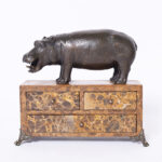 Bronze Hippopotamus on a Marble Jewelry Box