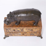 Bronze Hippopotamus on a Marble Jewelry Box