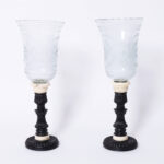 Pair of Anglo Indian Hurricane Candlesticks on Wood Bases