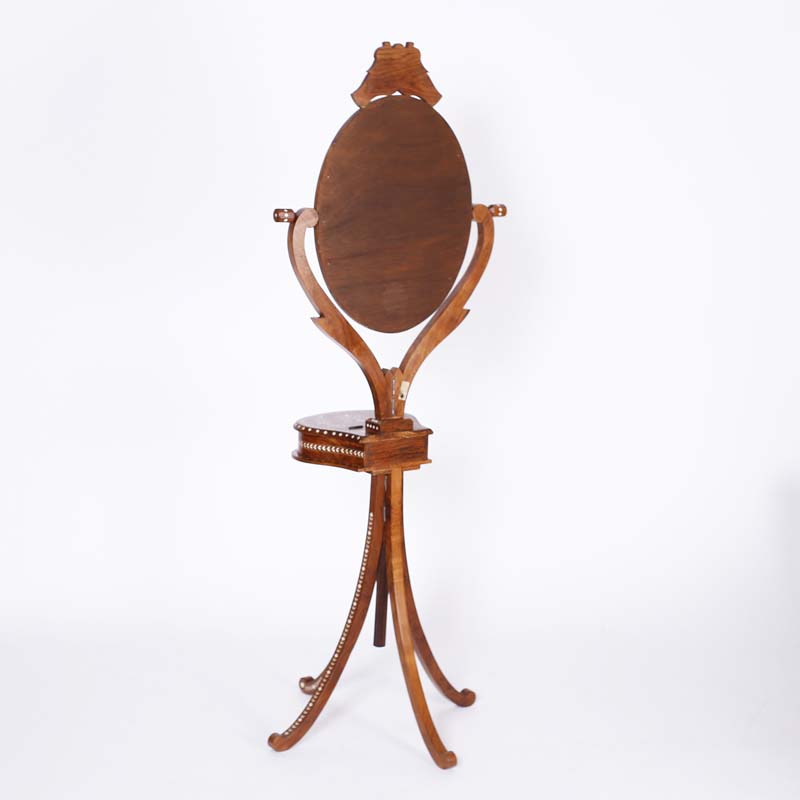 Anglo Indian Inlaid Vanity or Chevelle Mirror on Stand