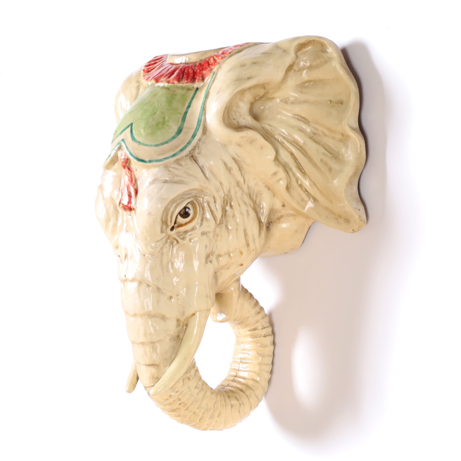 Mid Century Painted Elephant Head Wall Sculpture