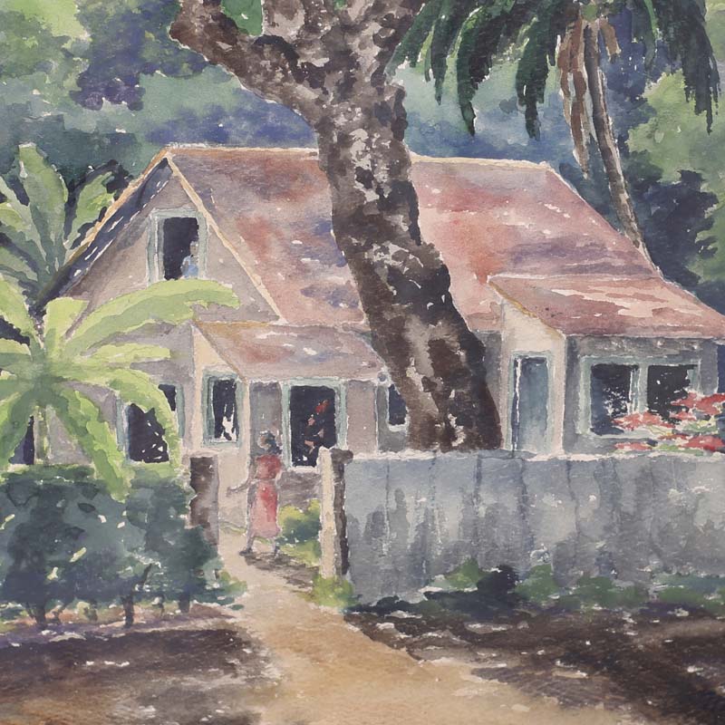 Tropical Watercolor on Paper of a Jamaican Scene by Margaret Morrish