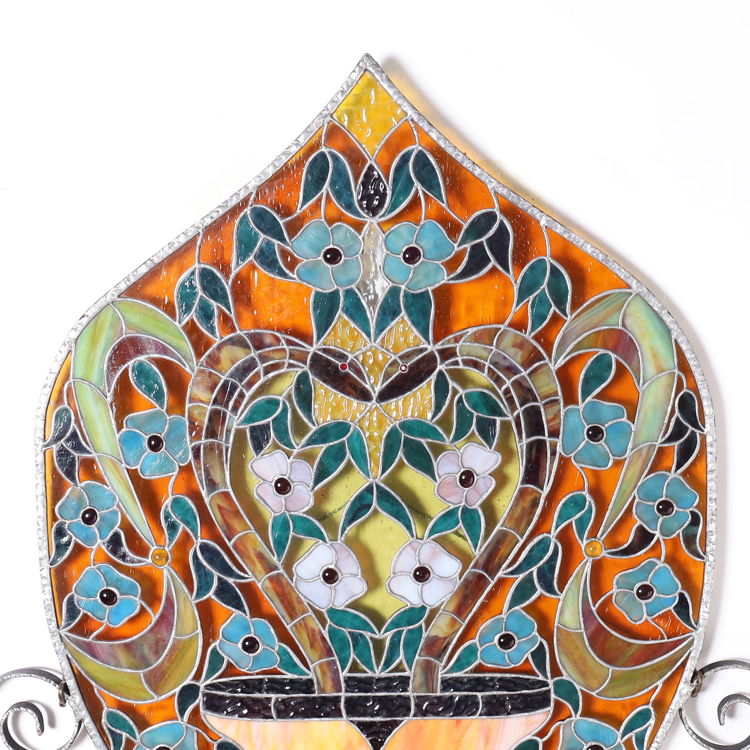 Jeweled Stained Glass Garden Window with a Floral Motif