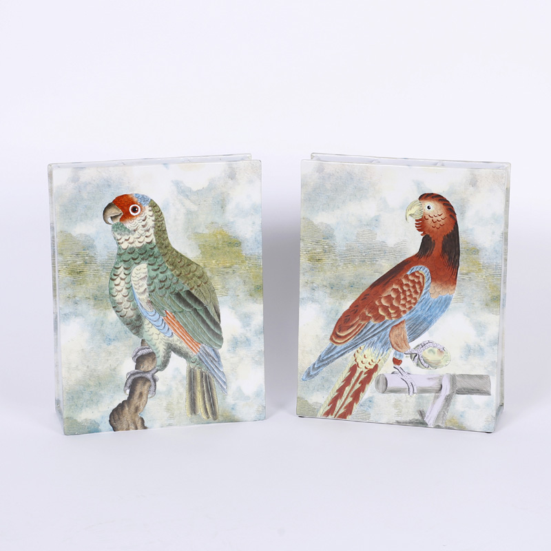 Pair of Hand Painted Porcelain Parrot Vases