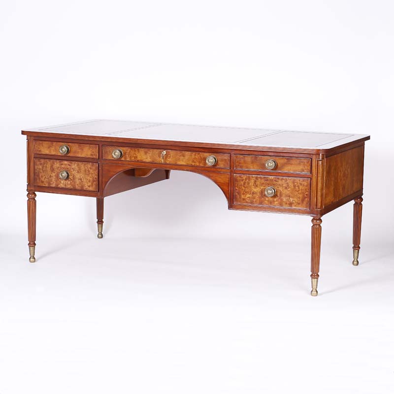 Large British Colonial Style Kittinger Leather Top Desk