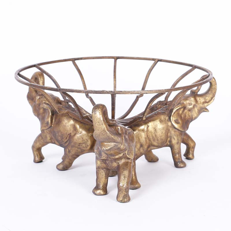 Anglo Indian Gilt Metal Bowl with Elephants