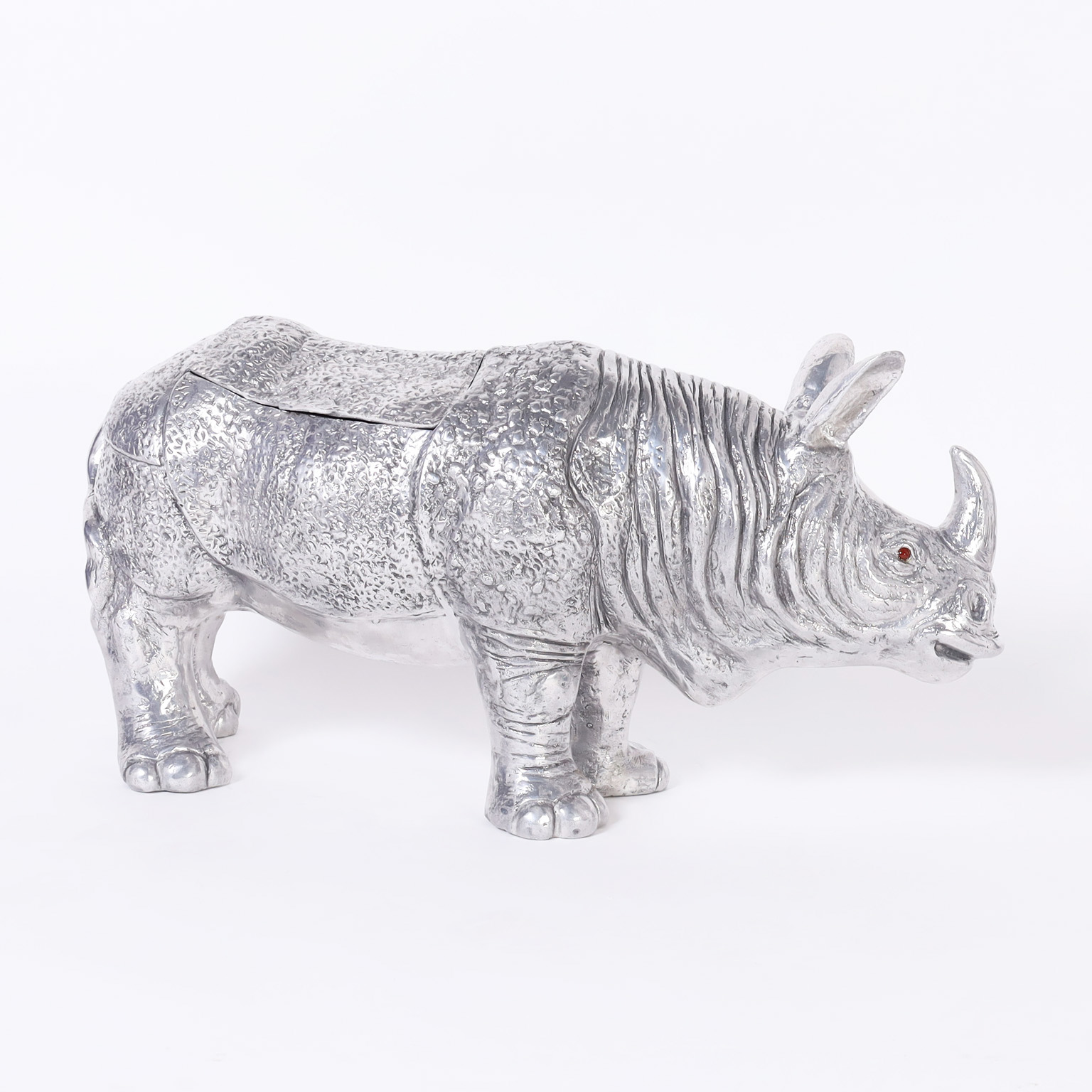 Large Mid-Century Aluminum Lidded Rhinoceros Sculpture Box