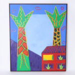 Large Modernist Painting on Canvas of Palm Trees and a House by Barbara Sturgill