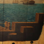 Large Oil Painting on Board of a Sailing Ship at Dock