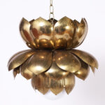 Large Pair of Mid Century Brass Lotus light Fixtures or Pendants by Feldman