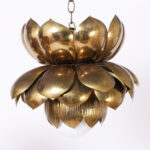 Large Pair of Mid Century Brass Lotus light Fixtures or Pendants by Feldman