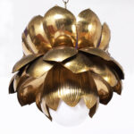 Large Pair of Mid Century Brass Lotus light Fixtures or Pendants by Feldman